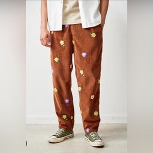 Urban Outfitters Brown Corduroy Pants with Flower Appliqués